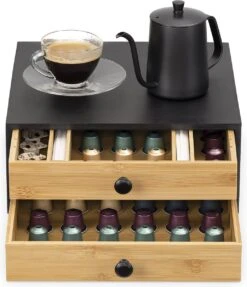 Navaris Bamboe Capsulehouder Met Lades - 33 X 35 X 14 Cm - Koffiecups Houder Voor Max. 72 Cups - Zwart -Koffieverkoopwinkel 1031x1200 1