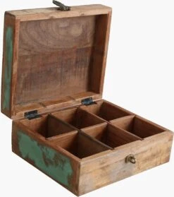 Raw Materials Scrapwood Theedoos – 6 Vakken – Gerecycled Hout -Koffieverkoopwinkel 1063x1200