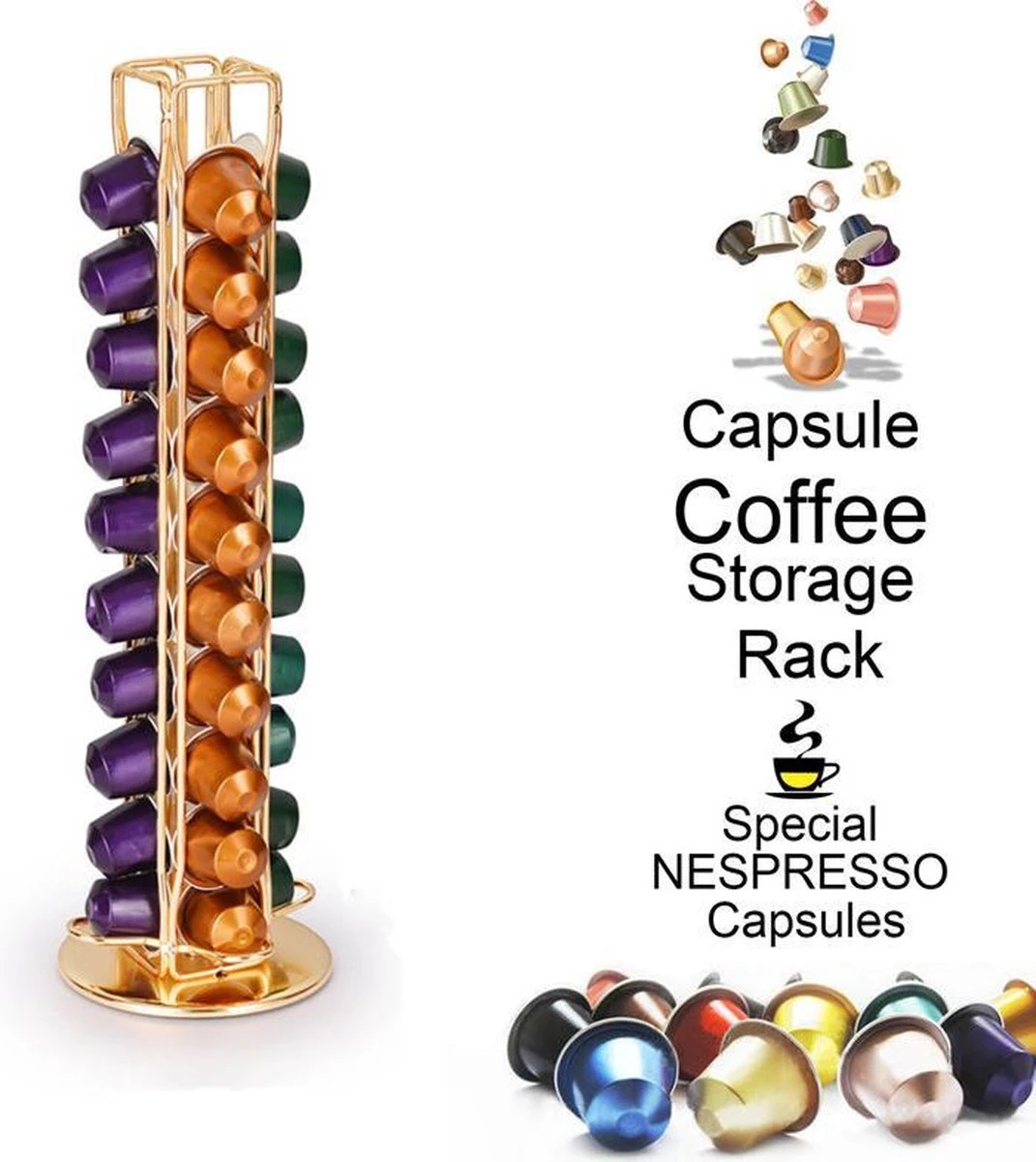 TDR-Draaibare Capsulehouder - Geschikt Voor Nespresso En Compatible Capsules - 40 Stuks -goud 7 TDR-Draaibare Capsulehouder - Geschikt Voor Nespresso En Compatible Capsules - 40 Stuks -goud - Afbeelding 5