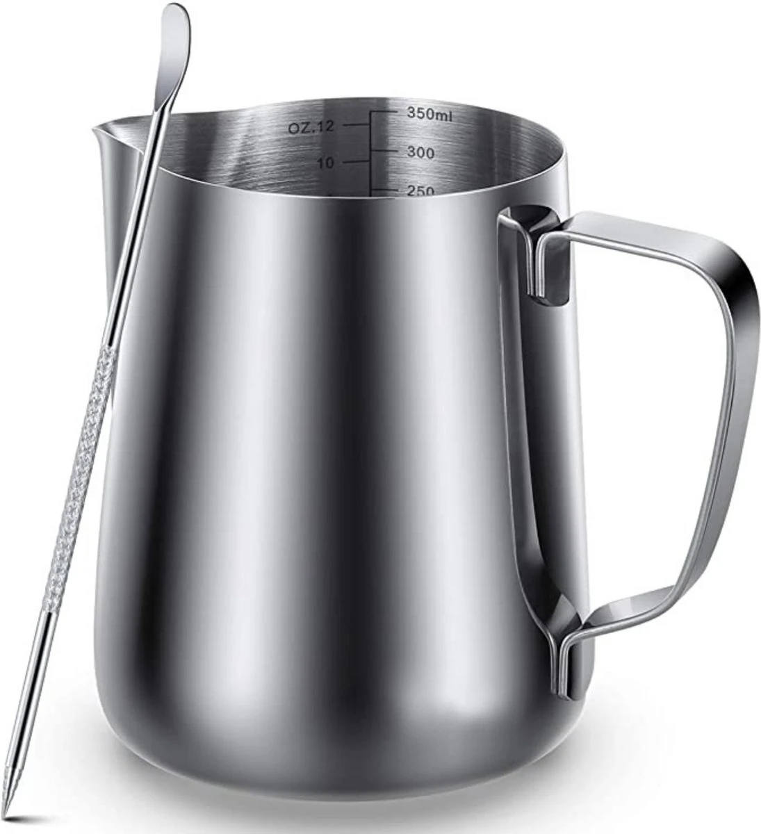House Of Husk® Melkkan Met Art Pen - 350ml Melkopschuimkan - Zilver - Melkkannetje - Milk Pitcher - RVS - Barista Melkkan - Inclusief Latte Art Pen 3 House Of Husk® Melkkan Met Art Pen - 350ml Melkopschuimkan - Zilver - Melkkannetje - Milk Pitcher - RVS - Barista Melkkan - Inclusief Latte Art Pen