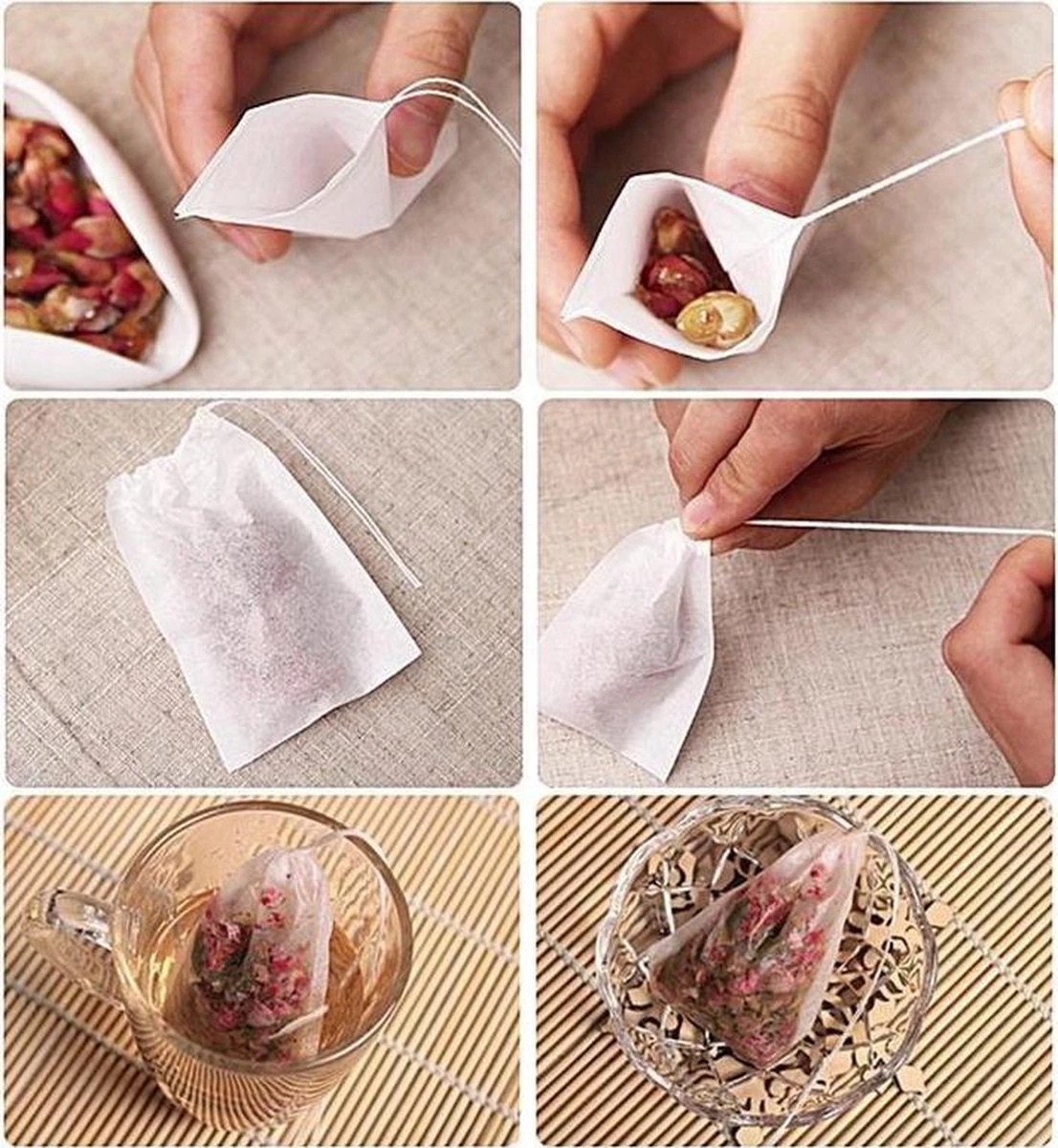 Merkloos 100 Lege Theezakjes - 5 X 7 CM 5 Merkloos 100 Lege Theezakjes - 5 X 7 CM - Afbeelding 3