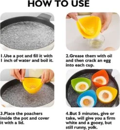 IGOODS 4 Pack Egg Poacher Cups - Perfect Gepocheerde Eieren - Egg Maker Niet-gepocheerde Eieren Cups BPA Gratis Siliconen Ei Poacher Cups Magnetron Ei Poacher- Ei Poacher Pan- Boiler Steamer- Magnetron Eieren -Koffieverkoopwinkel 1107x1200