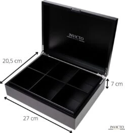 Invicto Products Theedoos 6 Vaks - Ruimte Voor 120 Theezakjes - Bamboe - Anti Slip En Anti Kras - Zwart -Koffieverkoopwinkel 1131x1200