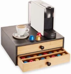 Navaris Bamboe Capsulehouder Met Lades - 33 X 35 X 14 Cm - Koffiecups Houder Voor Max. 72 Cups - Zwart -Koffieverkoopwinkel 1138x1200