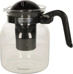 Merkloos Glazen Transparante Theepot 1.5 L Met Zwart Filter - Thee Drinken - Thee Serveren - Theepotten Met Filters