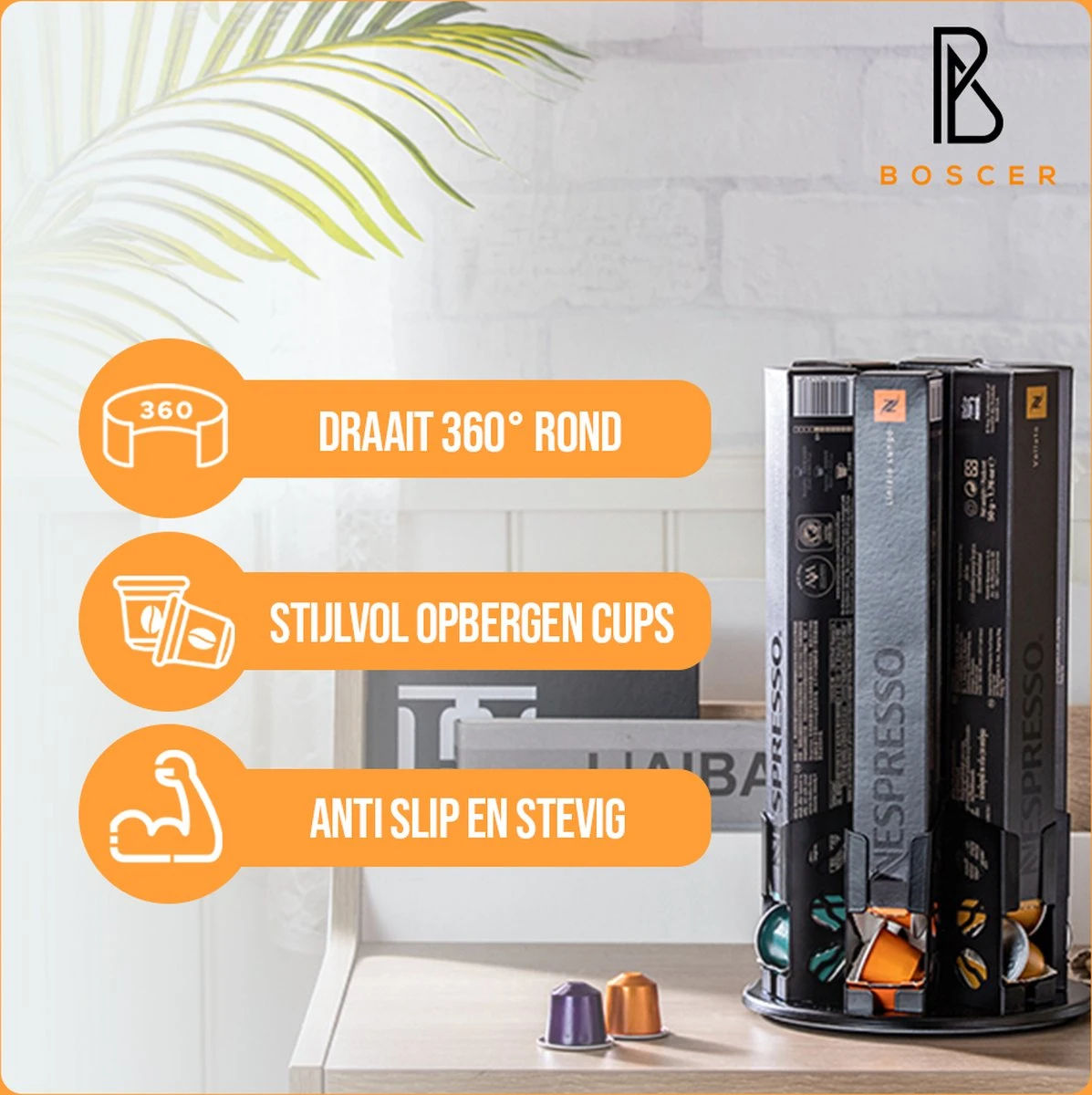 Boscer® Nespresso Capsule Houder | 60 Koffie & Espresso Cup Houder | 360° Draaibaar Antislip | Capsulehouder Zwart 5 Boscer® Nespresso Capsule Houder | 60 Koffie & Espresso Cup Houder | 360° Draaibaar Antislip | Capsulehouder Zwart - Afbeelding 3