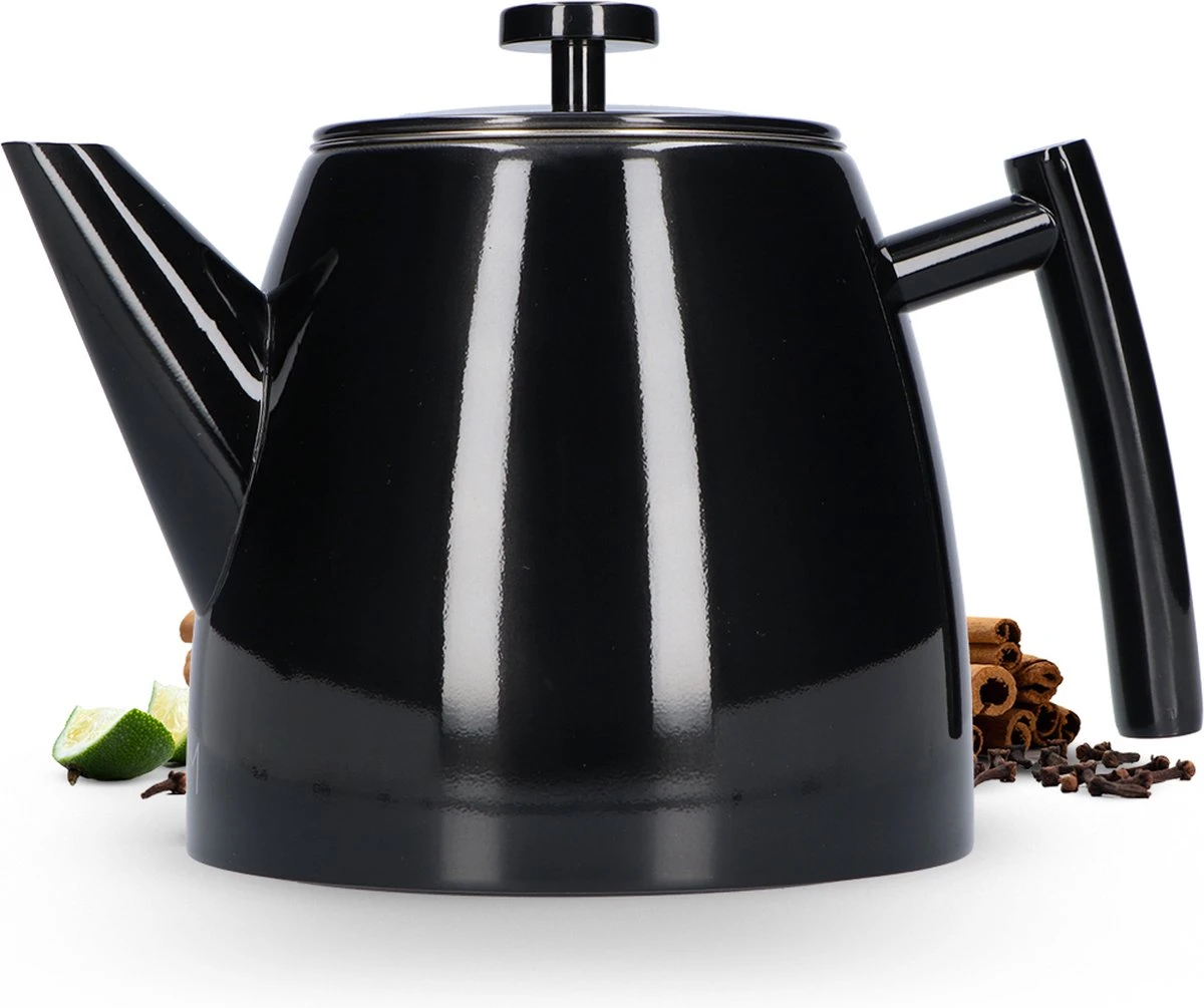 Vaja® Theepot Juliette Met Filter - Dubbelwandig -Theekan 1.0L - Glimmend Zwart 3 Vaja® Theepot Juliette Met Filter - Dubbelwandig -Theekan 1.0L - Glimmend Zwart