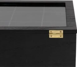 Merkloos Theekist - Zwart - Hout 9-Vaks - Glazen Deksel - Theedoos -Koffieverkoopwinkel 1200x1045