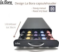 Luxe Design Capsulehouder Met Lade – Voor Nespresso Capules - 50 Cups – Cupshouder – Metaal RVS - La Bora -Koffieverkoopwinkel 1200x1071 1