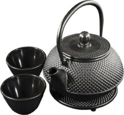 SakuraTea - Theepot Set - 4-delig - Gietijzer - Zwart - 0.8L - 2 Kopjes (100ml) -Koffieverkoopwinkel 1200x1113