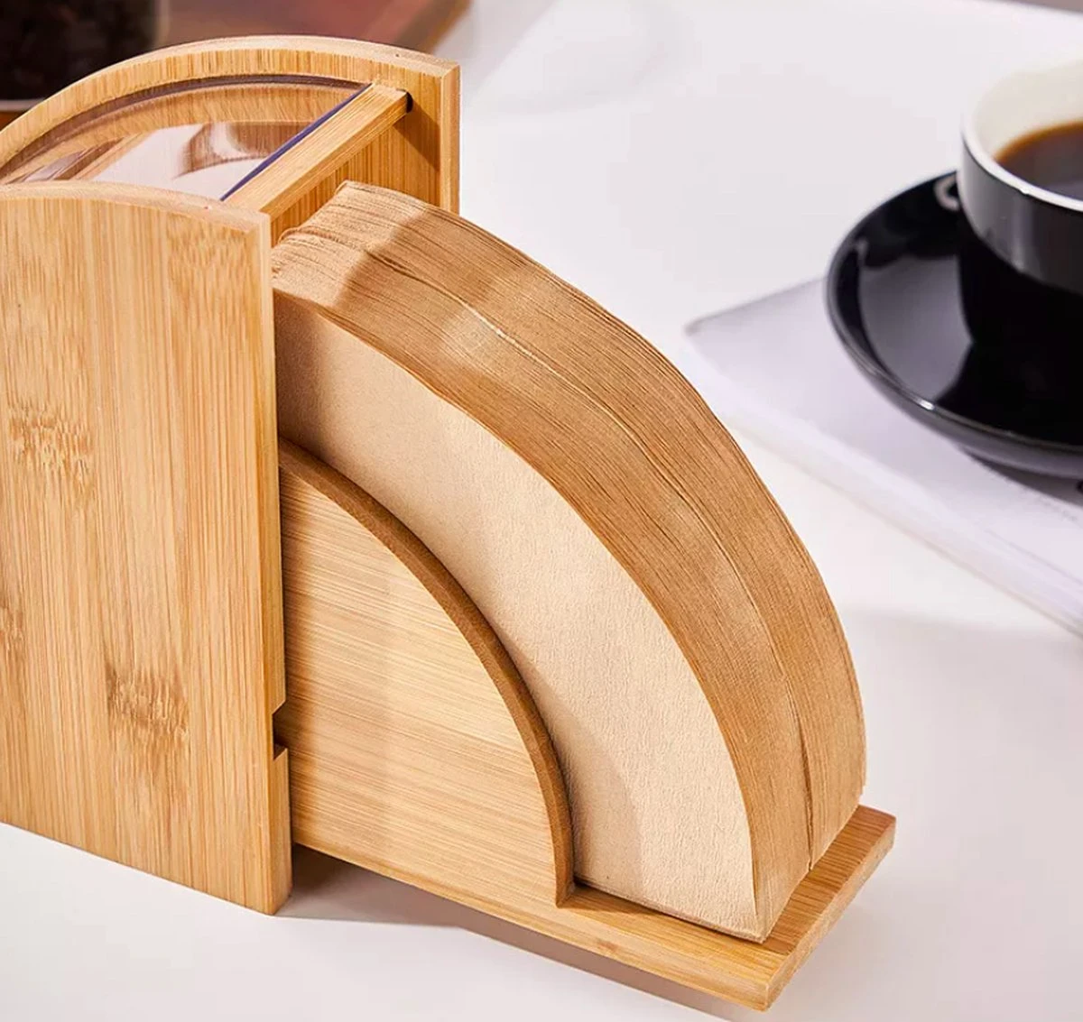 Koffiefilterhouder - Filterzakjeshouder Koffie - Koffiefilterhouder Hout - Elegant Design - Duurzaam 7 Koffiefilterhouder - Filterzakjeshouder Koffie - Koffiefilterhouder Hout - Elegant Design - Duurzaam - Afbeelding 5