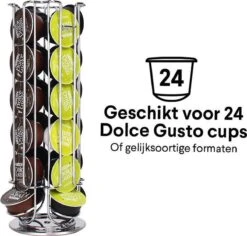 Zindoo Koffie Capsulehouder - Koffiecups Standaard - 24 Cups - Capsule - Dolce Gusto - Draaibaar - Koffie - Espresso - Metalen Standaard - Anti-slip - Cup Dispenser - Pad Organizer - Zilverkleurig - Keukenaccessoire - Capsule Houder Koffie -Koffieverkoopwinkel 1200x1147 2