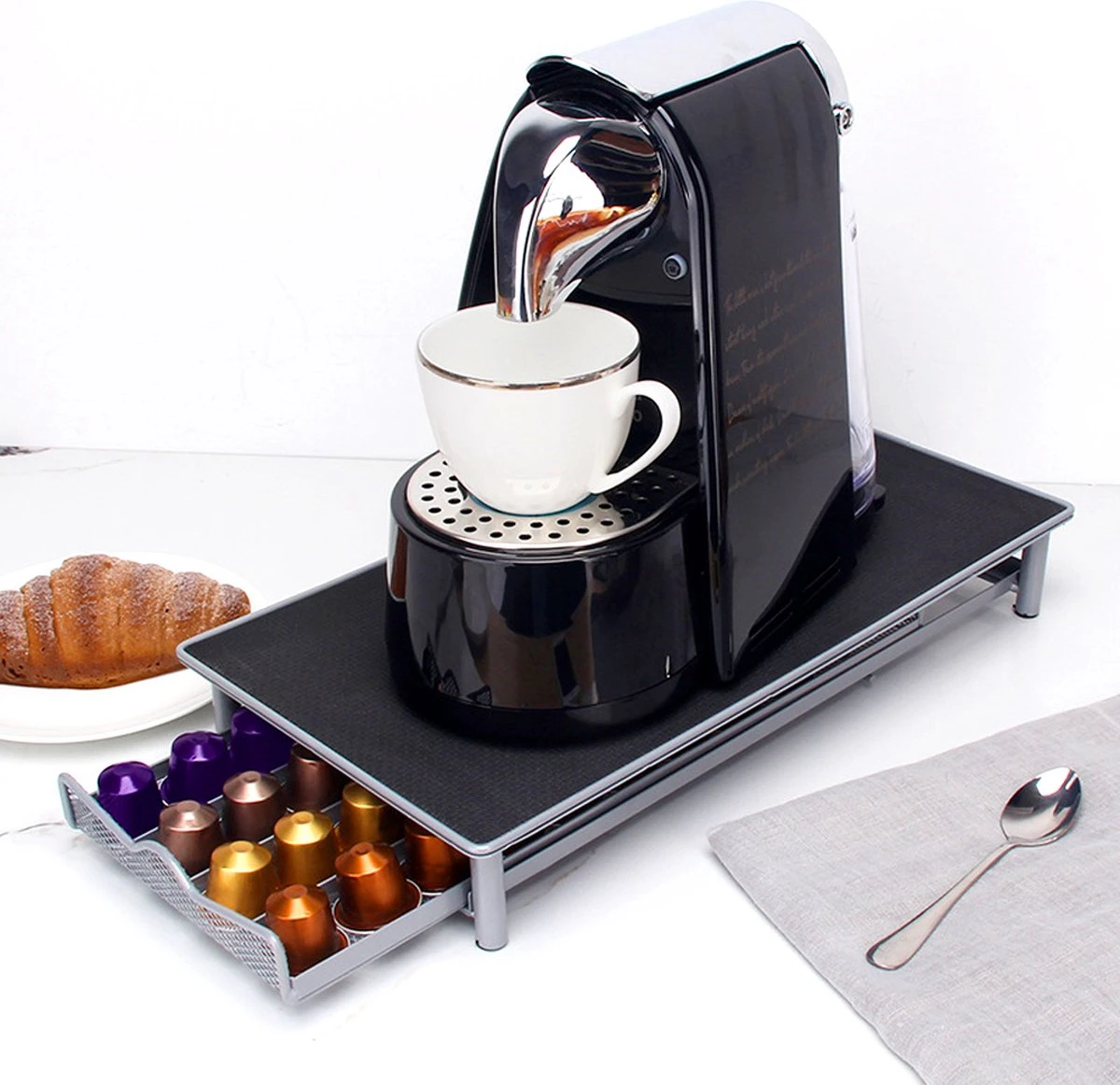 Capsulehouder Met Lade - Geschikt Voor Nespresso Koffiecups - 40 Capsules - Plateau Voor Koffiecupmachine – Zilver/grijs 7 Capsulehouder Met Lade - Geschikt Voor Nespresso Koffiecups - 40 Capsules - Plateau Voor Koffiecupmachine – Zilver/grijs - Afbeelding 5