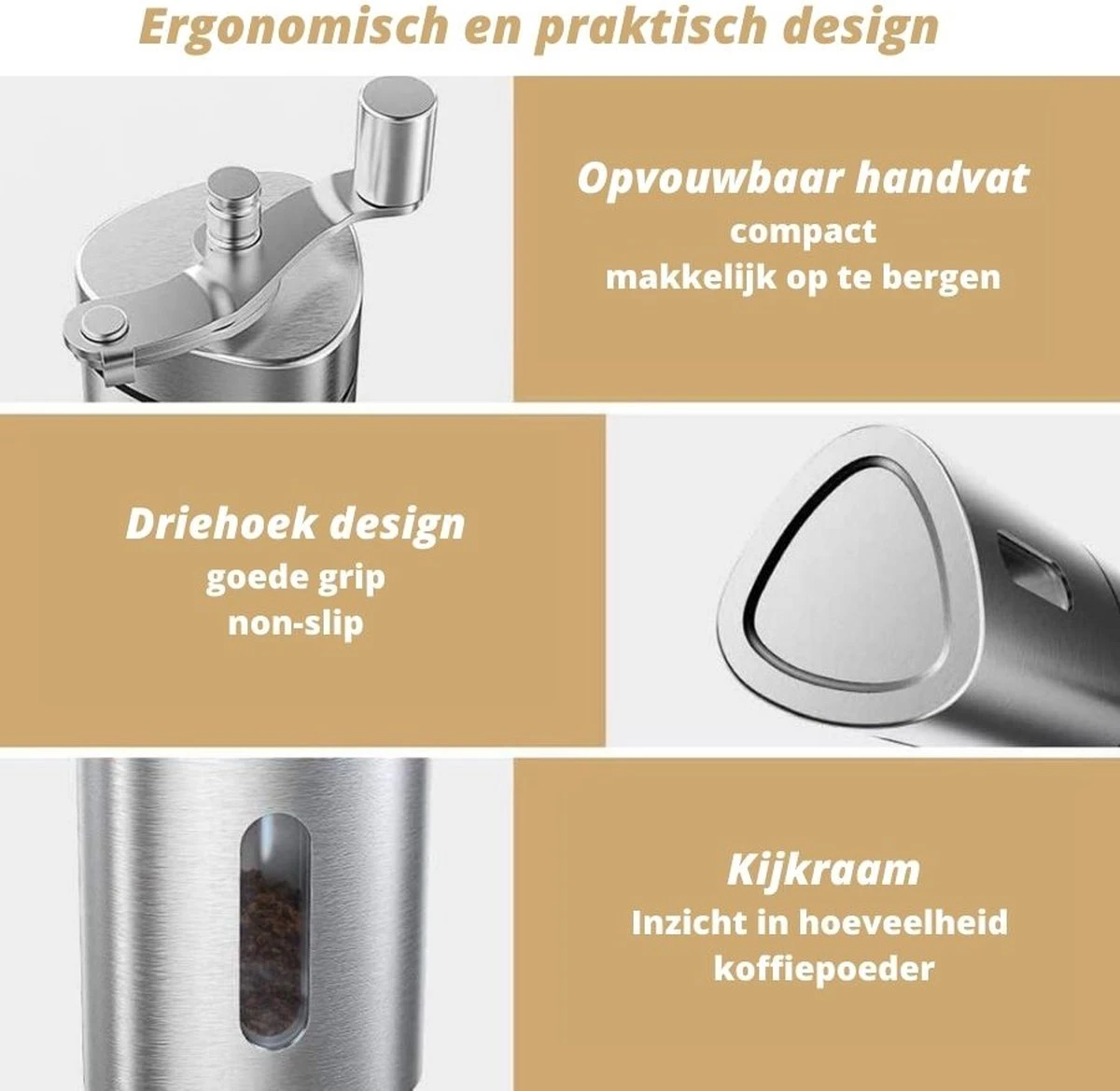 Comes In Handy - Koffiemolen Handmatig - Keramische Kern - Roestvrijstaal - Instelbare Maalgraad 6 Comes In Handy - Koffiemolen Handmatig - Keramische Kern - Roestvrijstaal - Instelbare Maalgraad - Afbeelding 5