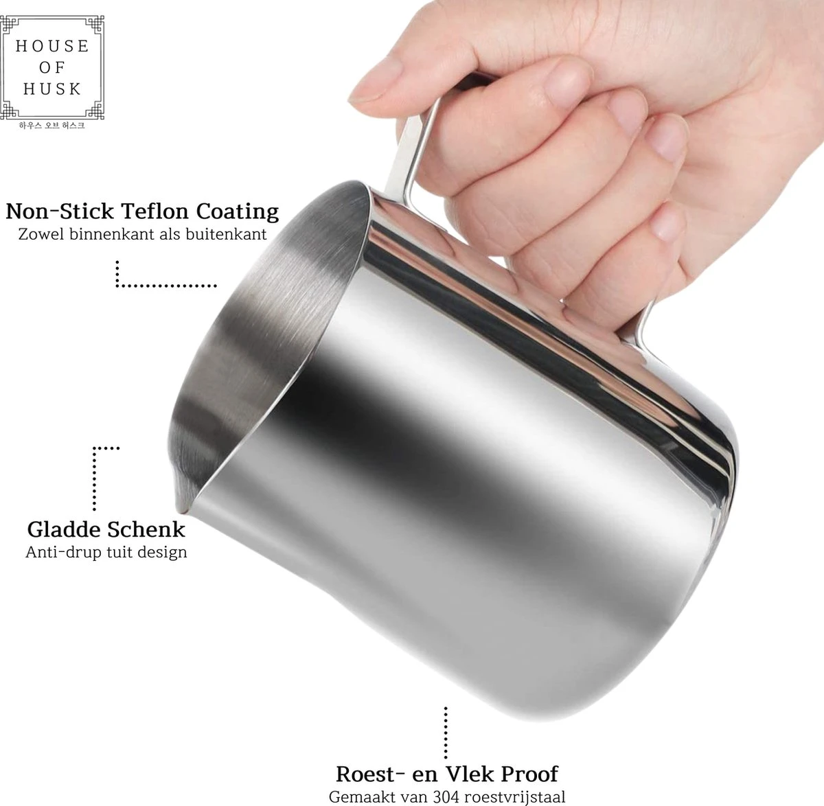 House Of Husk® Melkkan Met Art Pen - 350ml Melkopschuimkan - Zilver - Melkkannetje - Milk Pitcher - RVS - Barista Melkkan - Inclusief Latte Art Pen 5 House Of Husk® Melkkan Met Art Pen - 350ml Melkopschuimkan - Zilver - Melkkannetje - Milk Pitcher - RVS - Barista Melkkan - Inclusief Latte Art Pen - Afbeelding 3