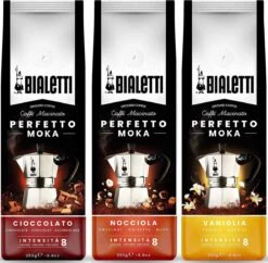 Bialetti Perfetto Moka Gemalen Koffie Smaken Proefpakket - 3 X 250 Gram - Cioccolato, Nocciola En Vaniglia