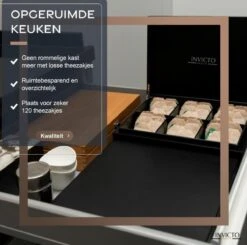 Invicto Products Theedoos 6 Vaks - Ruimte Voor 120 Theezakjes - Bamboe - Anti Slip En Anti Kras - Zwart -Koffieverkoopwinkel 1200x1192 2