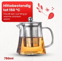Procidi® Glazen Theepot Met Filter - Theekan Met Infuser - Dubbelwandig Borosilicaat Glas - Thee Thermoskan - Koffiekan 750 ML - Teapot -Koffieverkoopwinkel 1200x1197 10