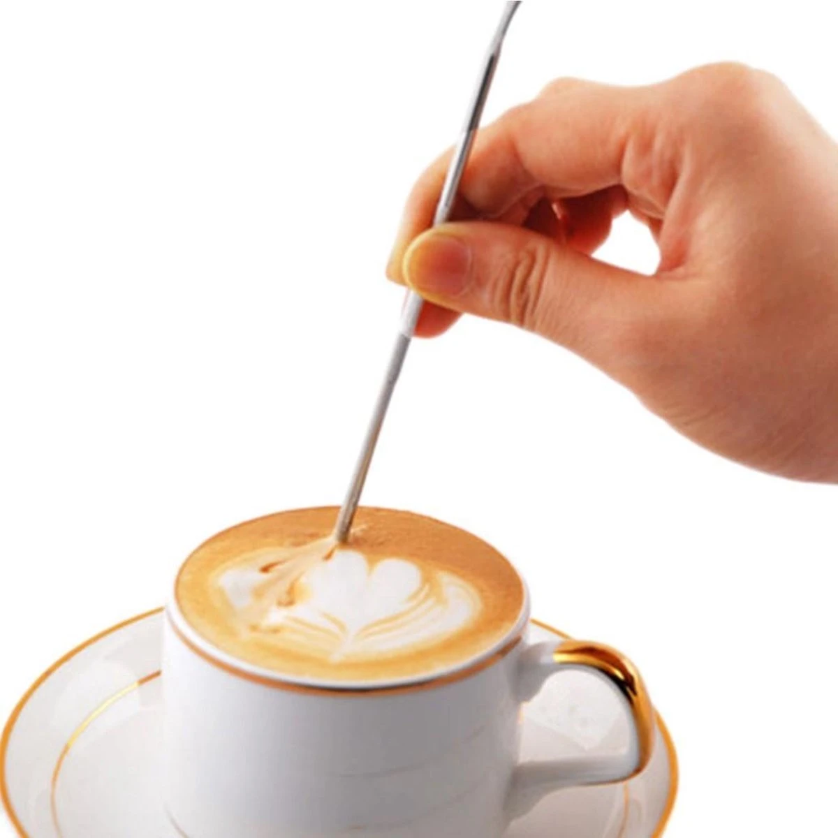 Merkloos Barista - Latte Art Pen - RVS - Cappuccino Decoratie Pencil - Koffie Sjablonen Maken - Koffie Art - Zilver 4 Merkloos Barista - Latte Art Pen - RVS - Cappuccino Decoratie Pencil - Koffie Sjablonen Maken - Koffie Art - Zilver - Afbeelding 2