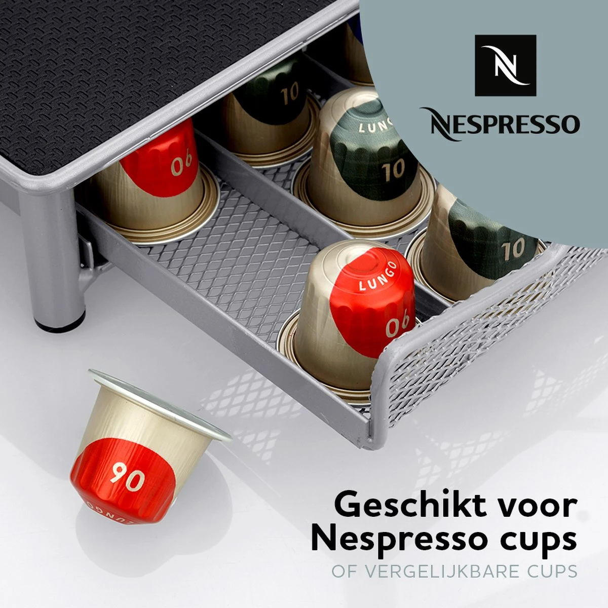 Capsulehouder Met Lade - Geschikt Voor Nespresso Koffiecups - 40 Capsules - Plateau Voor Koffiecupmachine – Zilver/grijs 4 Capsulehouder Met Lade - Geschikt Voor Nespresso Koffiecups - 40 Capsules - Plateau Voor Koffiecupmachine – Zilver/grijs - Afbeelding 2