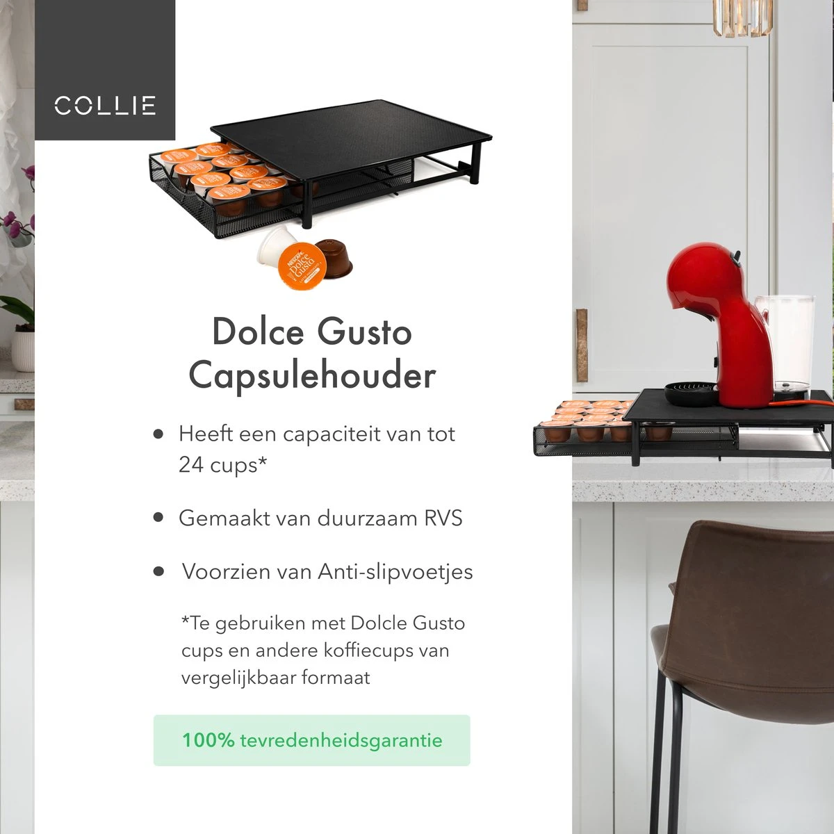 COLLIE - Dolce Gusto Cuphouder - Koffiecups Houder - Koffiecups Houder - Met Lade - 24 Cups - RVS - Matzwart 10 COLLIE - Dolce Gusto Cuphouder - Koffiecups Houder - Koffiecups Houder - Met Lade - 24 Cups - RVS - Matzwart - Afbeelding 8