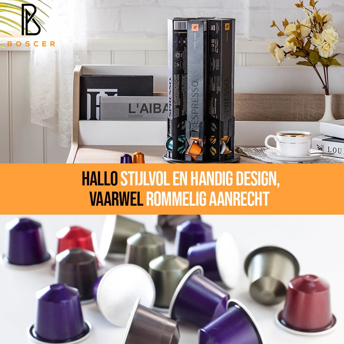 Boscer® Nespresso Capsule Houder | 60 Koffie & Espresso Cup Houder | 360° Draaibaar Antislip | Capsulehouder Zwart 4 Boscer® Nespresso Capsule Houder | 60 Koffie & Espresso Cup Houder | 360° Draaibaar Antislip | Capsulehouder Zwart - Afbeelding 2