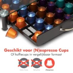 KitchenBrothers Capsulehouder - Met Lade - Nespresso - 60 Cups - Glas - RVS/Zwart -Koffieverkoopwinkel 1200x1200 261
