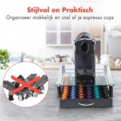 KitchenBrothers Capsulehouder - Met Lade - Nespresso - 60 Cups - Glas - RVS/Zwart -Koffieverkoopwinkel 1200x1200 265