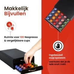 Capsulehouder Met Lade Nespresso - Cups Houder Voor 100 Koffie Capsules - Capsulehouders - RVS - Zwart -Koffieverkoopwinkel 1200x1200 322