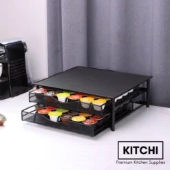 Kitchi - Capsulehouder Voor Dolce Gusto Cups Met 2 Lades - Koffiecup Houder Voor 72 Cups - Trilling Dempend En Antislip - Zwart Metaal -Koffieverkoopwinkel 1200x1200 420