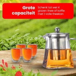 Procidi® Glazen Theepot Met Filter - Theekan Met Infuser - Dubbelwandig Borosilicaat Glas - Thee Thermoskan - Koffiekan 750 ML - Teapot -Koffieverkoopwinkel 1200x1200 642