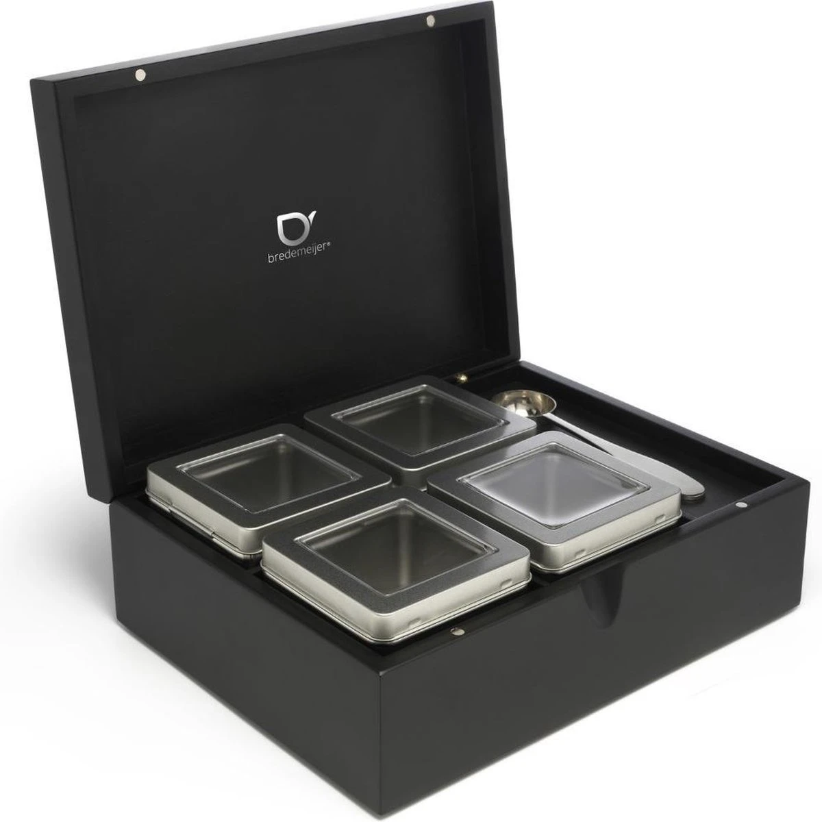 Bredemeijer - Theedoos + 4 Blikjes En Lepel Bamboe Zwart 3 Bredemeijer - Theedoos + 4 Blikjes En Lepel Bamboe Zwart