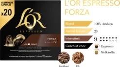 L'OR Espresso Forza Koffiecups - Intensiteit 9/12 - 10 X 20 Capsules -Koffieverkoopwinkel 1200x669