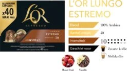 L'OR Lungo Estremo Koffiecups - Intensiteit 10/12 - 4 X 40 Capsules -Koffieverkoopwinkel 1200x676 1