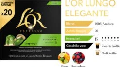 L'OR Lungo Elegante Koffiecups - Intensiteit 6/12 - 10 X 20 Capsules -Koffieverkoopwinkel 1200x677 1