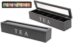Merkloos Theedoos Theekist Zwart Met 6 Vakken -Koffieverkoopwinkel 1200x721 1