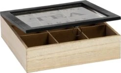 Merkloos Theekist - Bruin - Hout 9-Vaks - Glazen Deksel - Theedoos - Tea Break -Koffieverkoopwinkel 1200x724