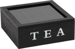 Merkloos Theekist - Zwart - Hout 9-Vaks - Glazen Deksel - Theedoos -Koffieverkoopwinkel 1200x792