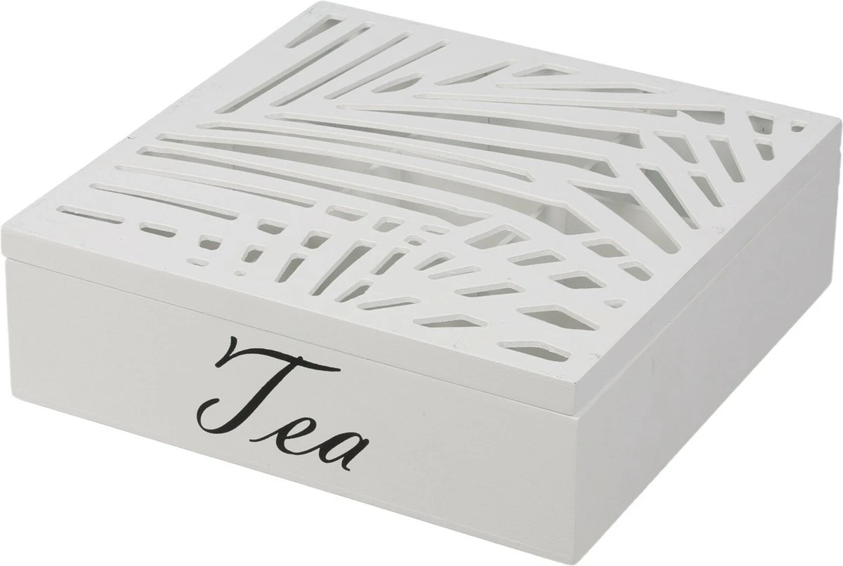 Excellent Houseware Theedoos/theekist - 9 Vaks - Hout - Wit 3 Excellent Houseware Theedoos/theekist - 9 Vaks - Hout - Wit