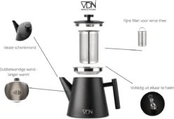 VDN RVS Theepot Dubbelwandig Met Filter - Zwarte Theekan 1 Liter - 902 19 VDN RVS Theepot Dubbelwandig Met Filter - Zwarte Theekan 1 Liter - 902 -Koffieverkoopwinkel 1200x820 6