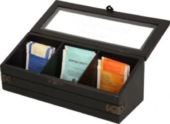 Excellent Houseware Houten Theedoos/theekist Met 3 Vakken - 24 X 9 X 9 Cm - Antraciet - Theedozen -Koffieverkoopwinkel 1200x877