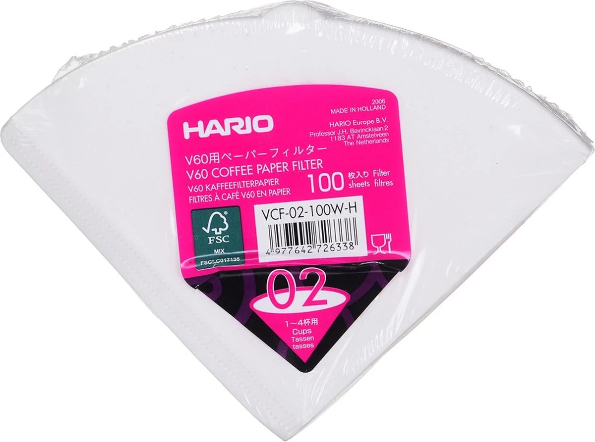 Hario Koffiefilters V60 02 - Wit (100 Stuks) 3 Hario Koffiefilters V60 02 - Wit (100 Stuks)