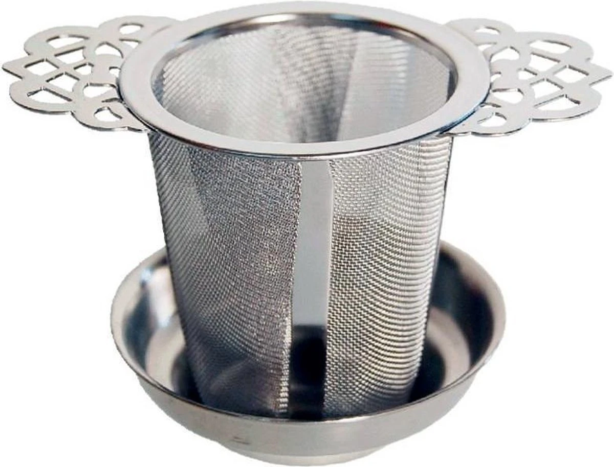 Theefilter RVS - Theezeef Losse Thee Voor Kop Of Hele Pot Met Houder En Lekbakje 3 Theefilter RVS - Theezeef Losse Thee Voor Kop Of Hele Pot Met Houder En Lekbakje
