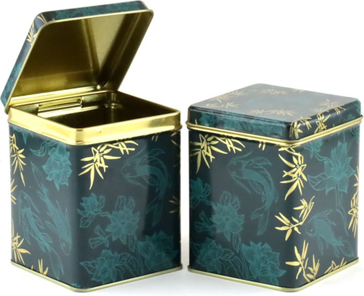 Merkloos Theeblik Losse Thee - Theeblik Donkergroen Met Koi-vissen - 75/100 Gram - Scharnierdeksel 3 Merkloos Theeblik Losse Thee - Theeblik Donkergroen Met Koi-vissen - 75/100 Gram - Scharnierdeksel