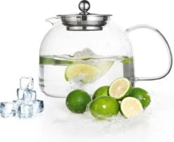 Monzana Theepot Glas - Met Theepotverwarmer – Voor 1,5 Liter RVS Zeef -Koffieverkoopwinkel 1200x979 2