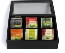 CasaLupo Theedoos Zwart 6-vaks - Met Fluweel - 24 X 16 Cm -Koffieverkoopwinkel 1200x983