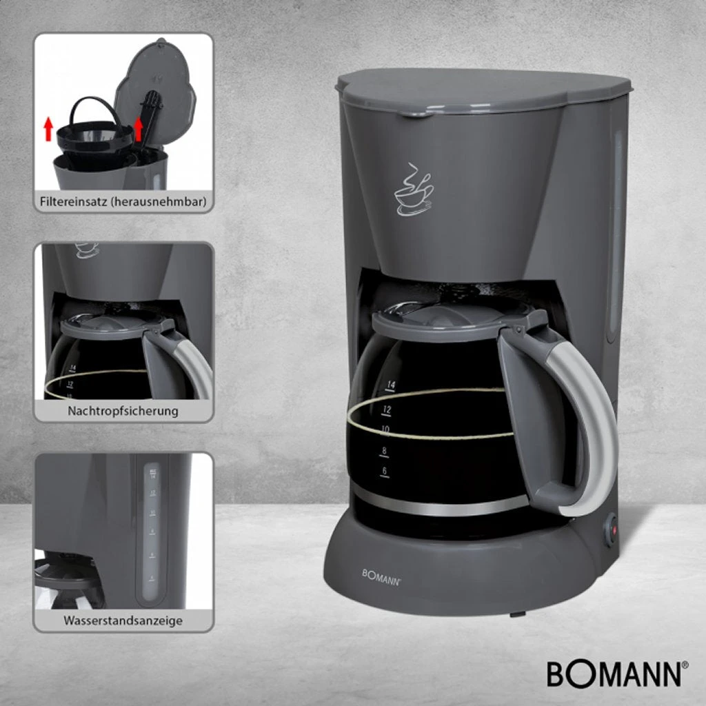 Bomann KA183CB Koffiezetapparaat Grijs 4 Bomann KA183CB Koffiezetapparaat Grijs - Afbeelding 2