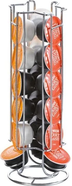QUVIO Capsulehouders Geschikt Voor 18 Dolce Gusto Capsules – Koffie Capsule Standaard – Koffiepadhouder – Capsule Houder – Koffie Houder – Espresso – Pad Organizer - Chroom - 12 X 12 X 32,5 Cm (lxbxh) – RVS - Zilver