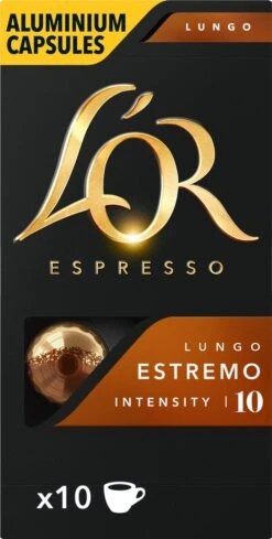 L'OR Lungo Estremo Koffiecups - Intensiteit 10/12 - 10 X 10 Capsules -Koffieverkoopwinkel 606x1200 10