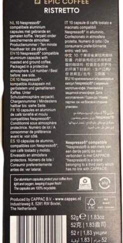 100 Capsules Epic Coffee - Ristretto - Nespresso® Compatible Aluminium Capsules - RFA Keurmerk - Doos 100 Stuks 16 100 Capsules Epic Coffee - Ristretto - Nespresso® Compatible Aluminium Capsules - RFA Keurmerk - Doos 100 Stuks -Koffieverkoopwinkel 606x1200 4